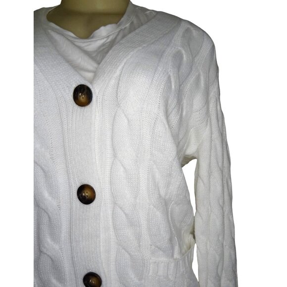 Merokeety Women's White Button Up V Collar Cardigan Sweater Sz S - NWT - Picture 3 of 9
